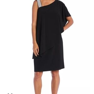 NWT R&M Richards Black OneShoulder Rhinestone Dress Mother of the Bride, Cockail